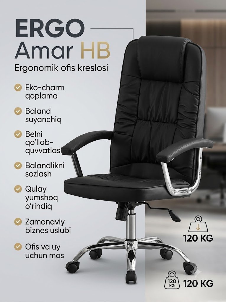 Ofis kreslosi ERGO Amar HB, qora rang  14691