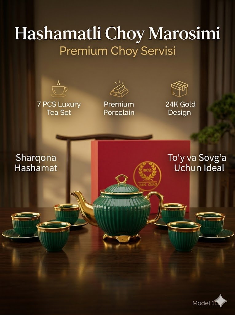 Choy Servisi 111 — 7 Qismli Hashamatli Choy  To'plami    Чой Сервизи 111 — 7 Қисмли Ҳашаматли Чой ТўпламиC1Q707D