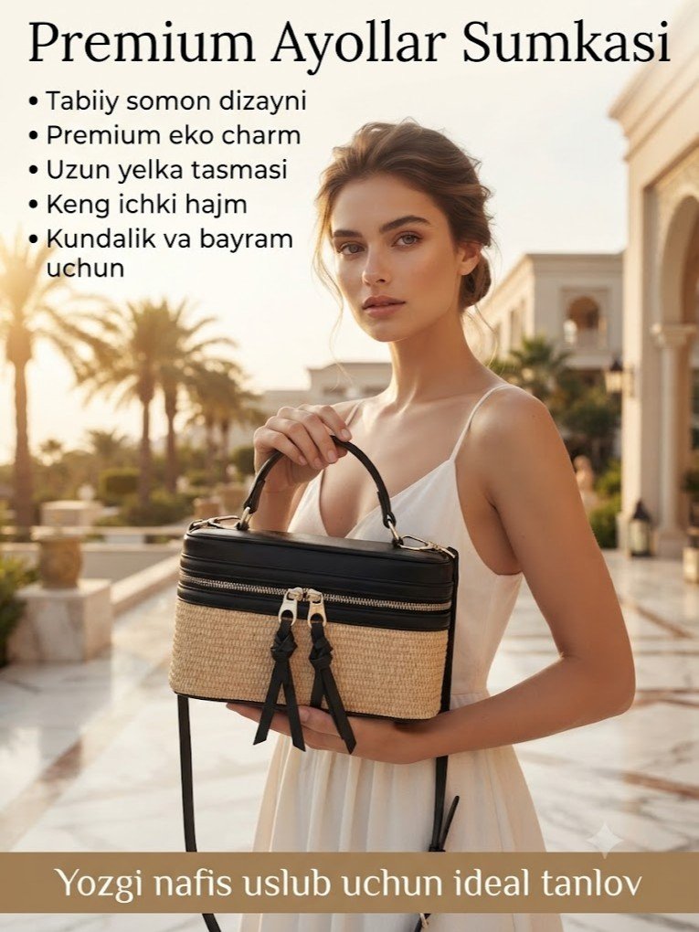 Ayollar uchun somon (rotang) sumka — Model 085-1#   a1q3b37d