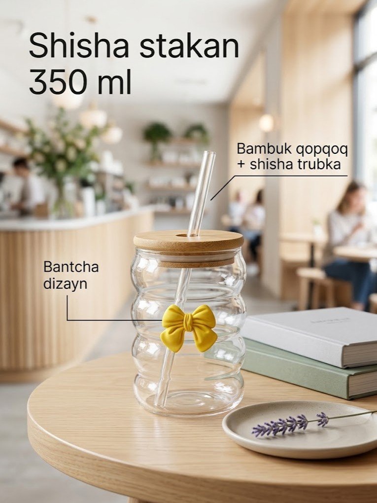 Shisha stakan — bantcha (bow) dizaynli, bambuk qopqoq va trubkali, ari uyasi shaklida, 350 ml   c1q707d  17565