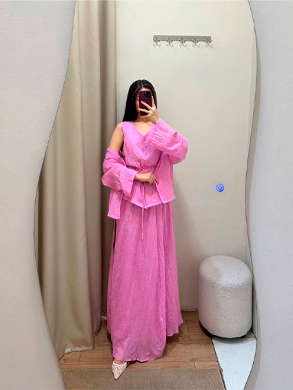 Ayollar uchun muslin troyka kostyum — cold shoulder, kamarli, standart o'lcham  b5q285d 15262