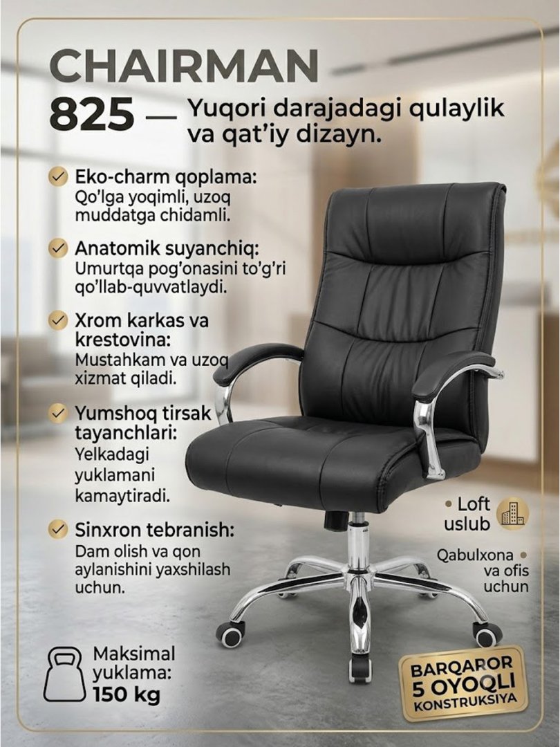 Ofis kreslosi CHAIRMAN 825, qora rang  14692