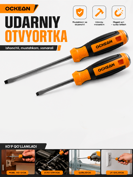OCKEAN Professional Udarniy Otvyortka  8x150  300118 - Chrome Vanadium, Zarba ostidagi kuchaytirilgan slesar asbobi  15057