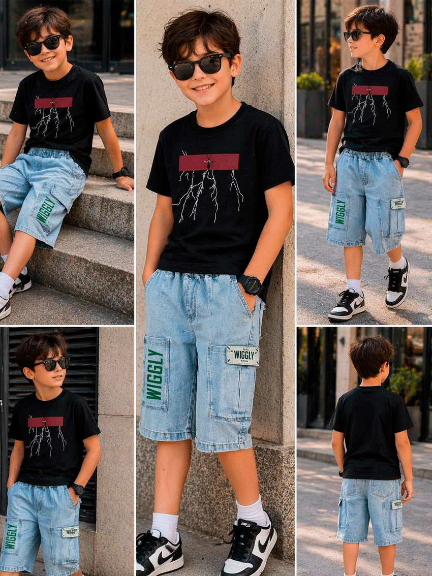 O‘g‘il bolalar uchun yozgi kiyim to‘plam (futbolka + shortik) b11q482d