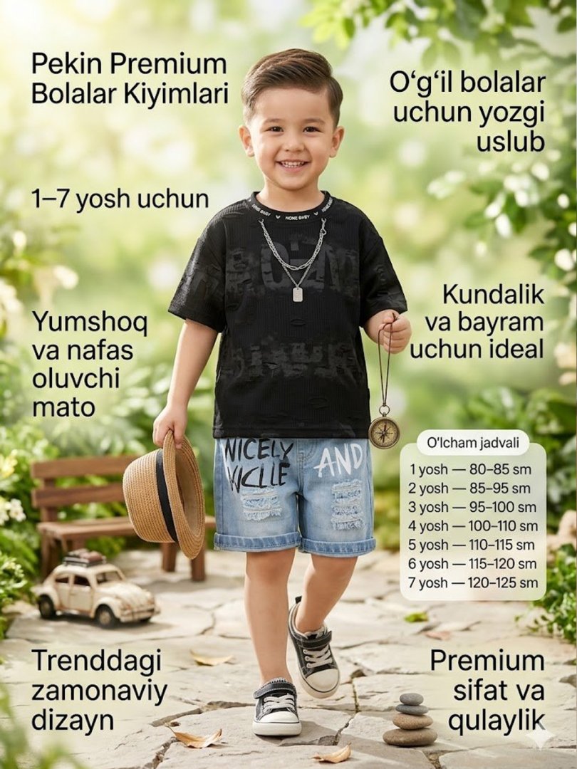 "Pekin" premium bolalar kiyimlari to‘plami – Yozgi uslub va qulaylik