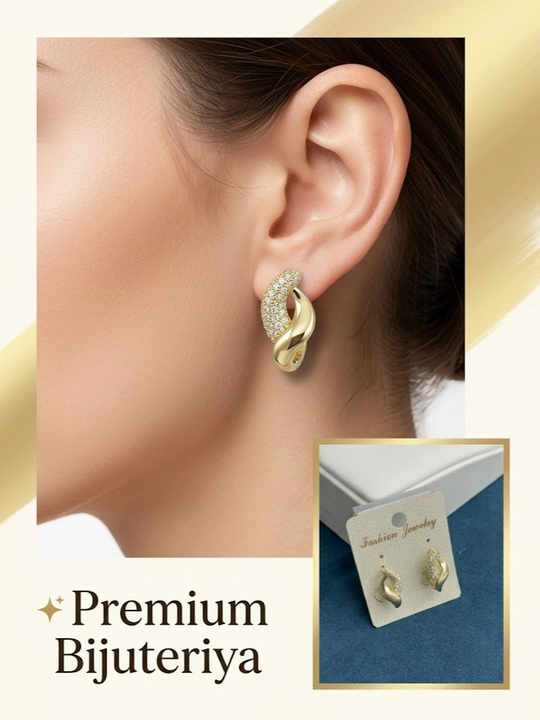 Fashion Jewelry" — Ayollar uchun zamonaviy quloq sirg'alari, To'lqinsimon (Wave) Dizayn, Zirkon Toshli   rd    17003