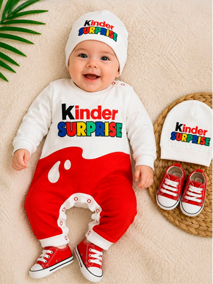 Chaqaloqlar uchun Kinder Surprise uslubidagi kiyimlar to'plami shapkasi bilan b.1q.691d 15569