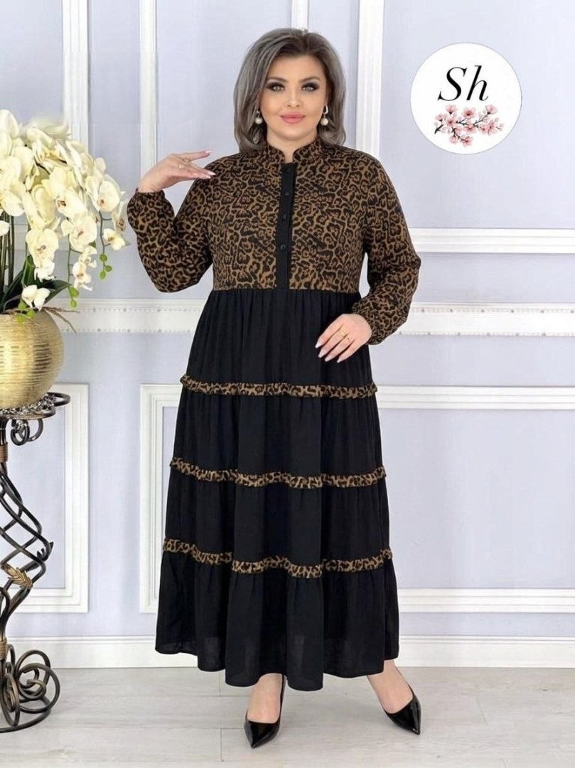 Zamonaviy ayollar ko'ylagi — Leopard naqshli yarusli ko'ylak  b3b7q529d   18239