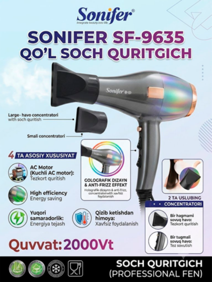 Sonifer SF-9635 Professional Soch Quritgichi – Go‘zallik va kuch bir manzilda!   17170