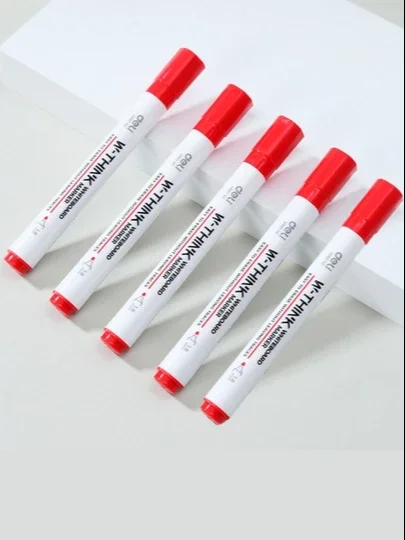 Oq doskalar uchun marker, 5 dona, qizil, Deli 00140