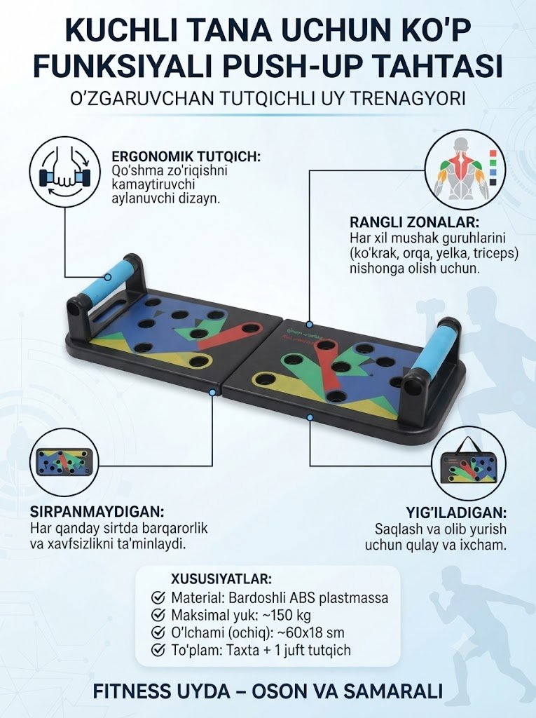 9-in-1 Ko‘p Funksiyali Push-Up Taxtasi – Uy uchun Professional Trenajyor   17024
