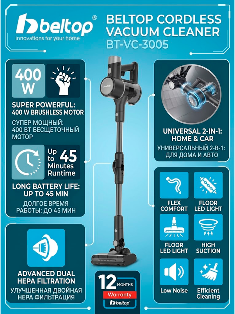 Simsiz tik changyutgich Beltop BT-VC-3005 (400 Vt)  17100