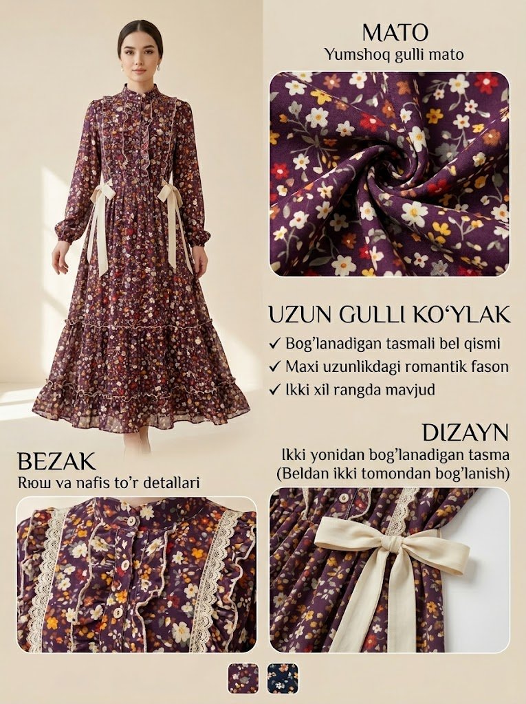 Uzun gulli ko'ylak — nafis tasmali va ryushli libos!   15663