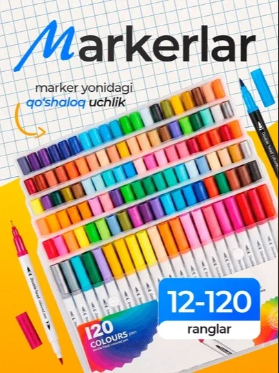 Marker akvarel markerlar to‘plami, rasm va eskiz chizish uchun markerlar, 12–120 dona