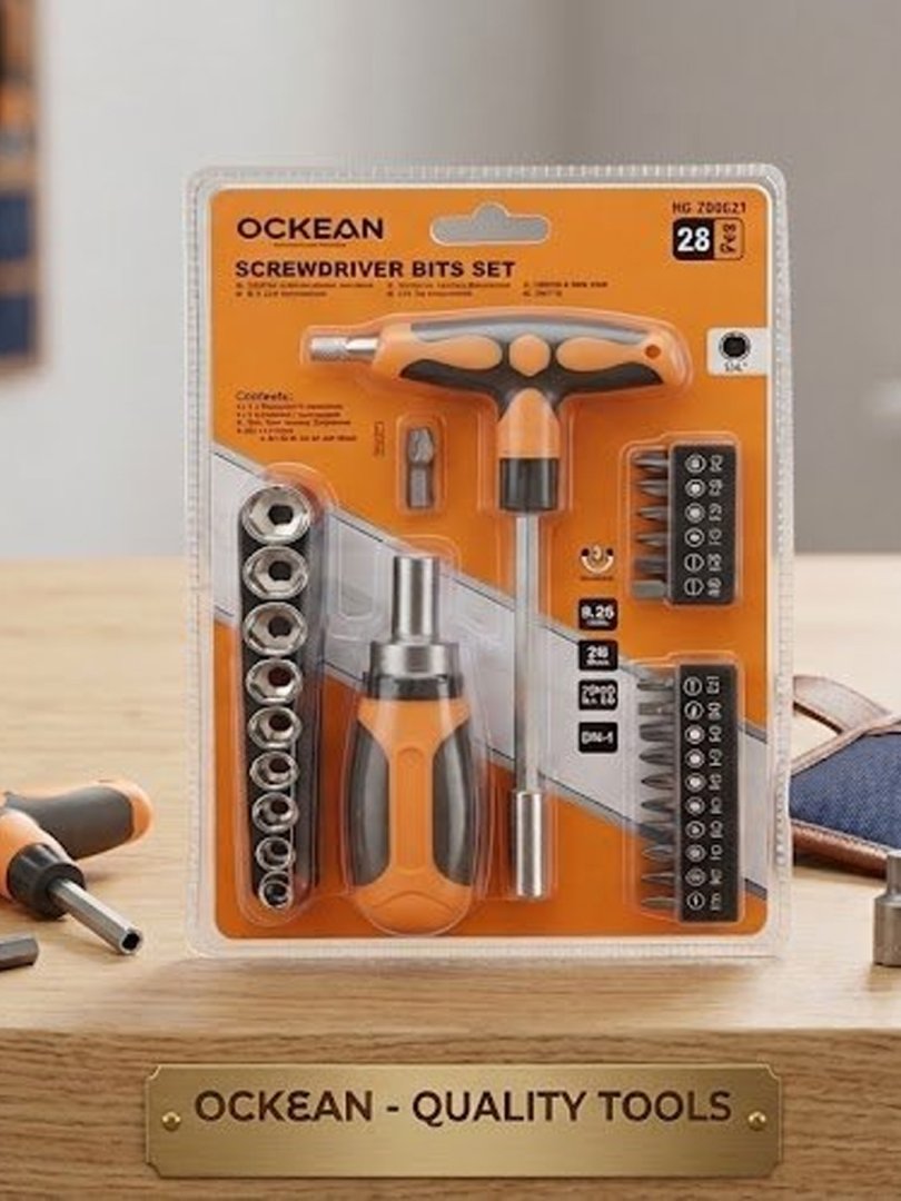 Ockean professional buragich (otvyortka), bitlar va kallaklar to‘plami, 28 bo‘lakli (28 PCS)  15014