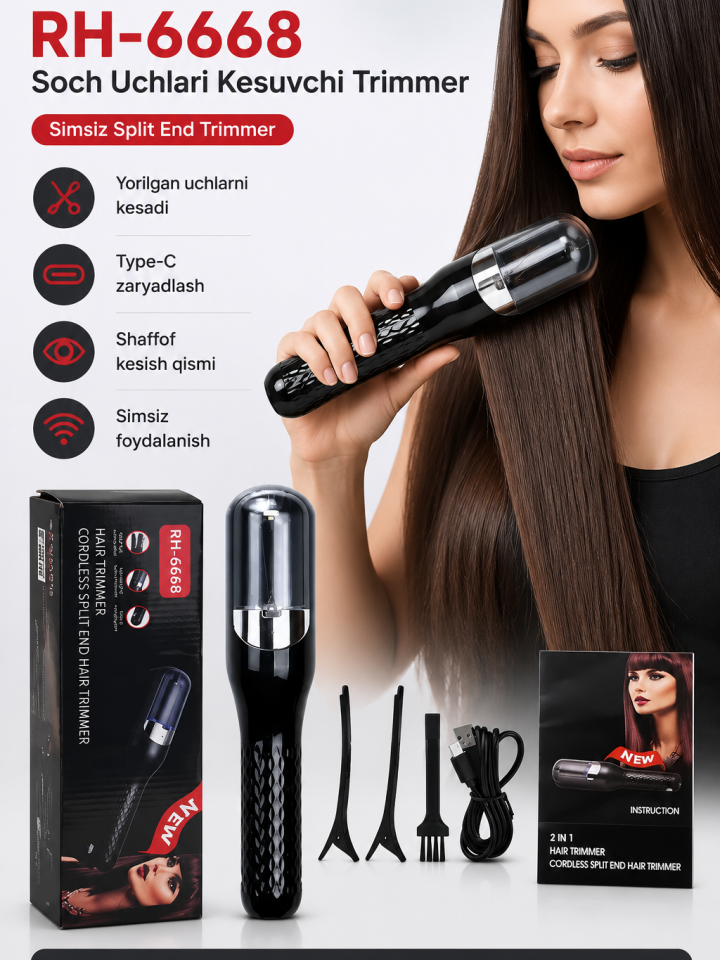 RH-6668 — Simsiz Soch Uchlari Kesuvchi Trimmer (Cordless Split End Hair Trimmer)    16837