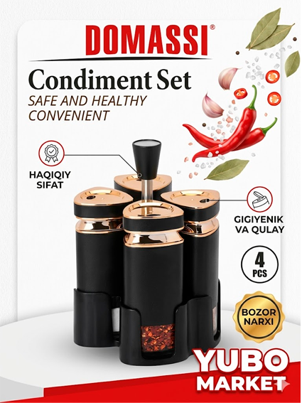 DOMASSI Condiment Set — 4 ta Ziravordon To'plami  DOMASSI Condiment Set — 4 та Зираводон Тўплами c1q47d