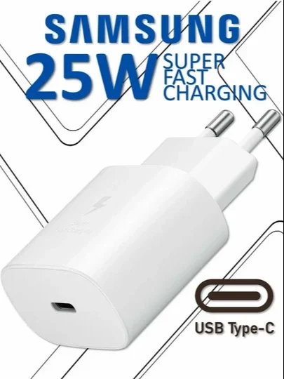 Samsung adapteri, 25 Vt/Vt PD quvvatlash moslamasi, tezkor quvvatlash va Type-C porti bilan