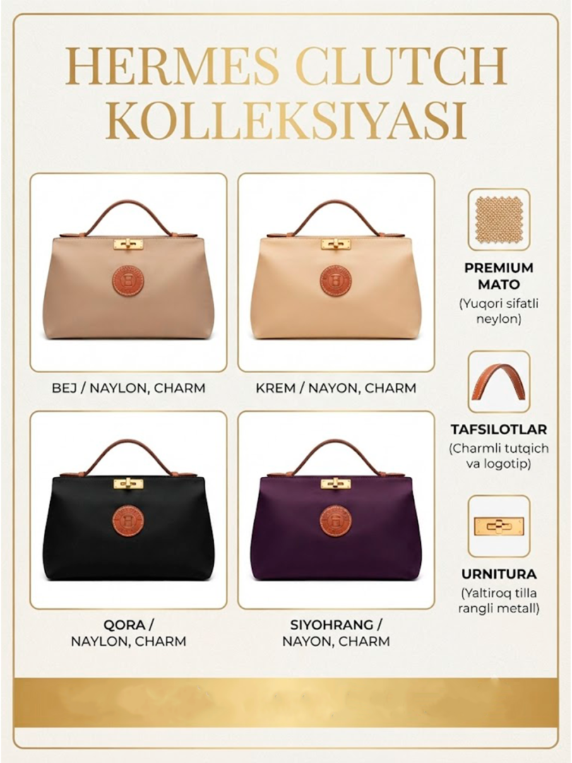 Hermes Uslubidagi Premium Neylon Klutch – Nafosat va Qulaylik  17258