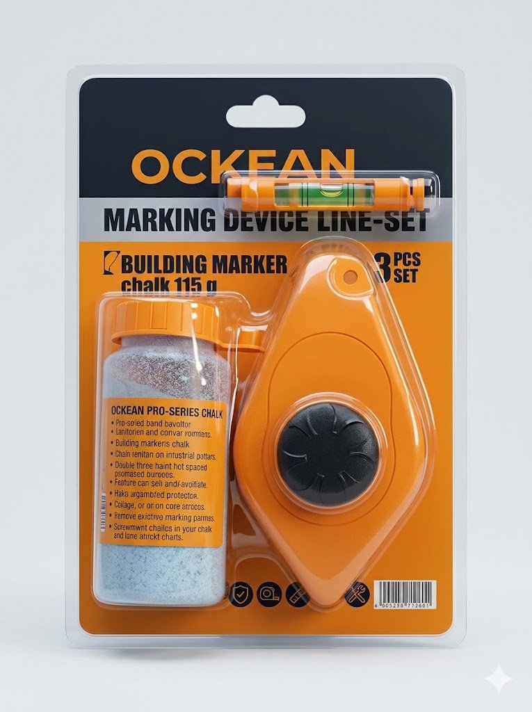Ockean Professional Qurilish Shnuri va Bor To'plami (Chalk Line Set) – 3 tasi 1 da, 115 g  15841