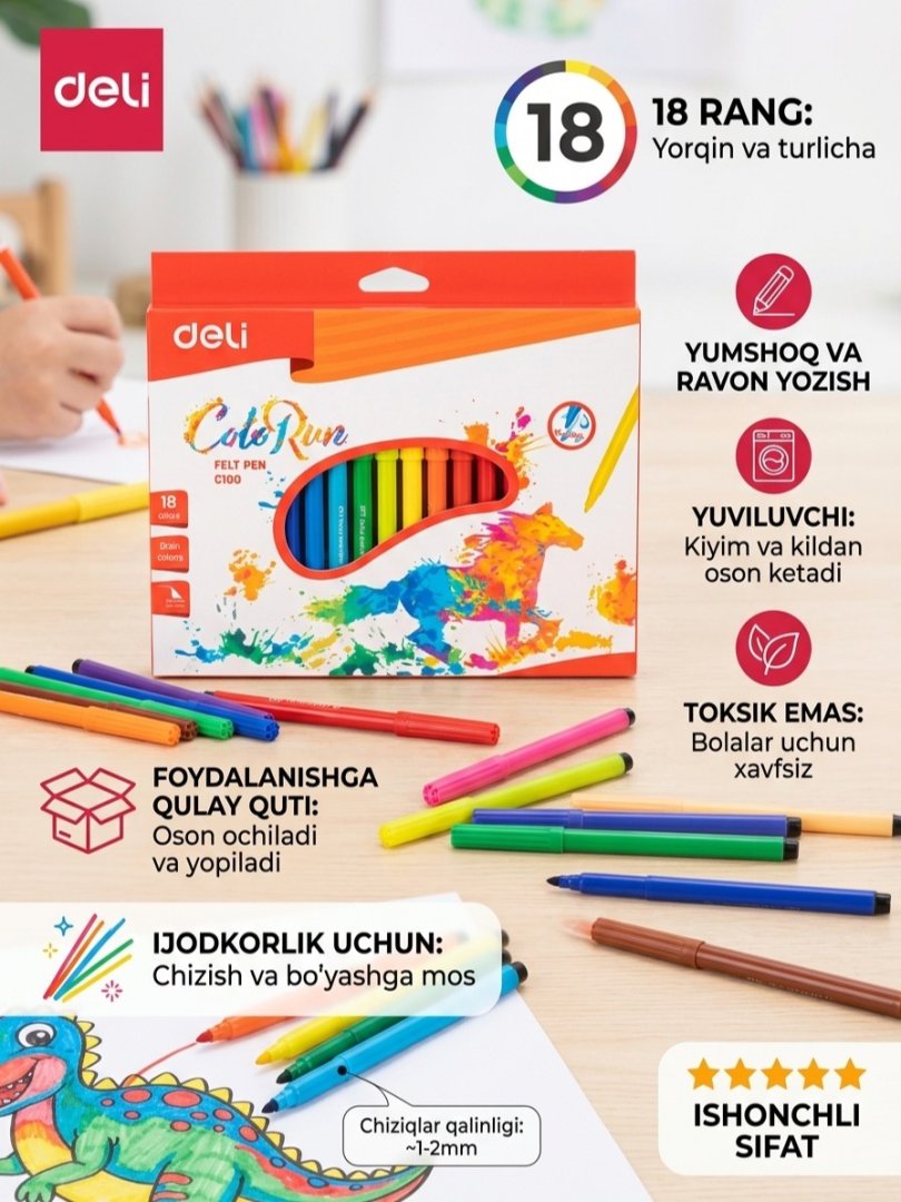 18 rangli flomasterlar EC10010 Deli