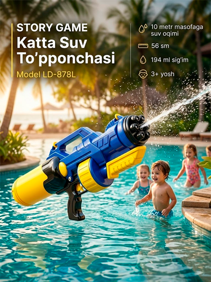 Katta Suv To'pponchasi Bolalar Uchun — 56 sm, 194 ml | Story Game LD-878L | Yozgi Suv O'yinchog'i  14585