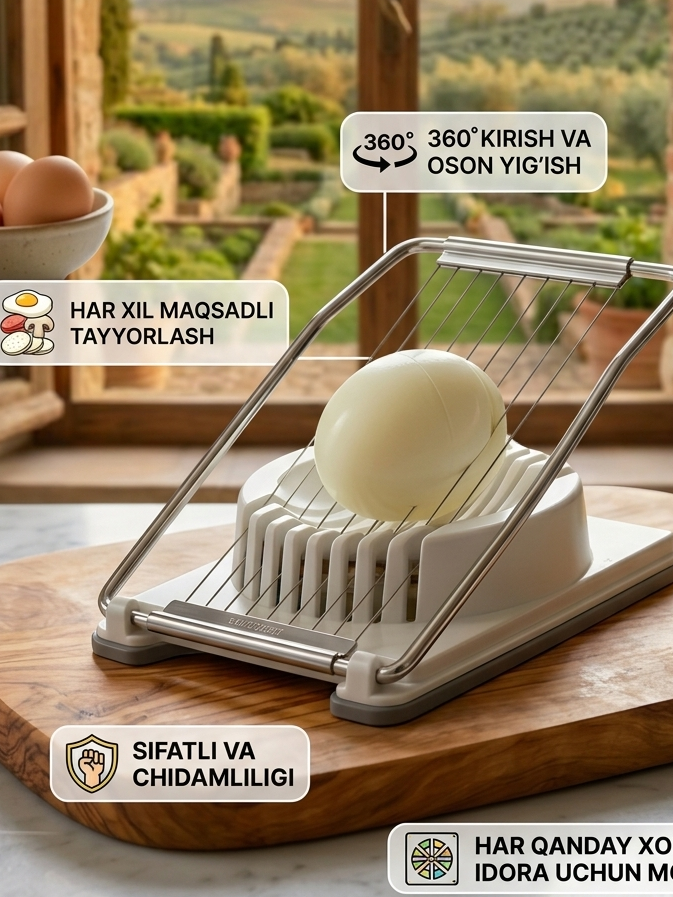 Metall tuxum toʻgʻragich – Zanglamaydigan poʻlatdan yasalgan salat va sabzavot toʻgʻrash moslamasi (Egg Slicer)   18824   c.6q.290d
