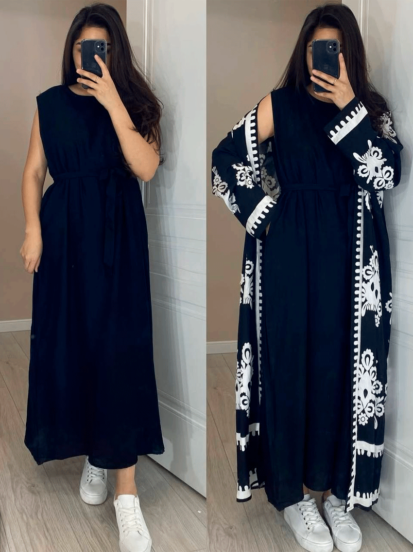 Ayollar uchun ikkitalik kiyim to‘plam (baza ko‘ylak + abaya) ap015d