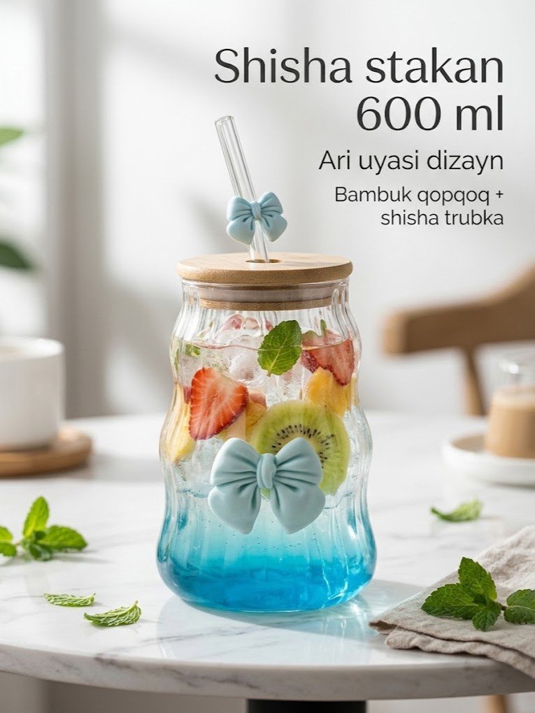 Shisha stakan — bantcha (bow) dizaynli, bambuk qopqoq va trubkali, ari uyasi shaklida, katta hajmli, 600 ml  c1q707d   17576