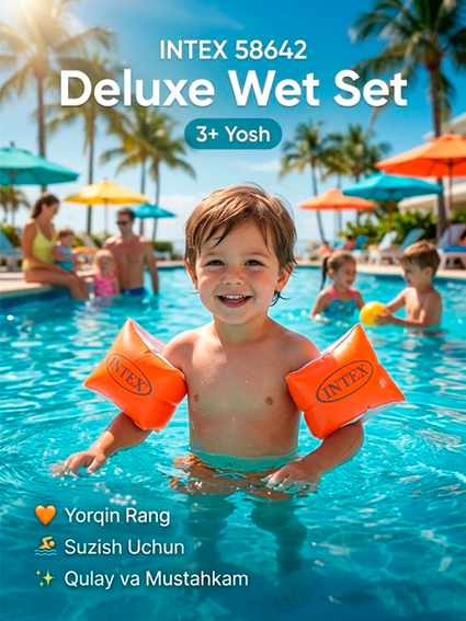 Shishiriladigan narukavniklar Intex Deluxe Wet Set Bolalar uchun, 23 x 15 sm, 3 yoshdan boshlab, Model 58642  14607