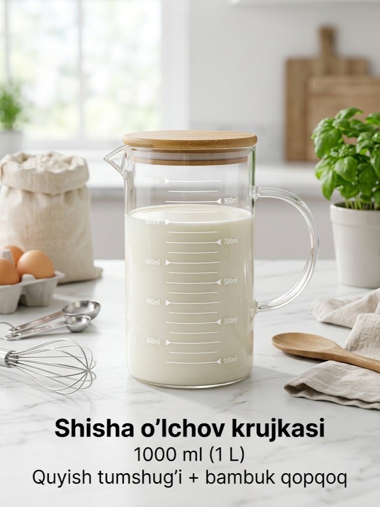 Shisha o'lchov krujkasi (merka) — quyish tumshug'i va bambuk qopqoqli, 1000 ml   c1q707d   17609