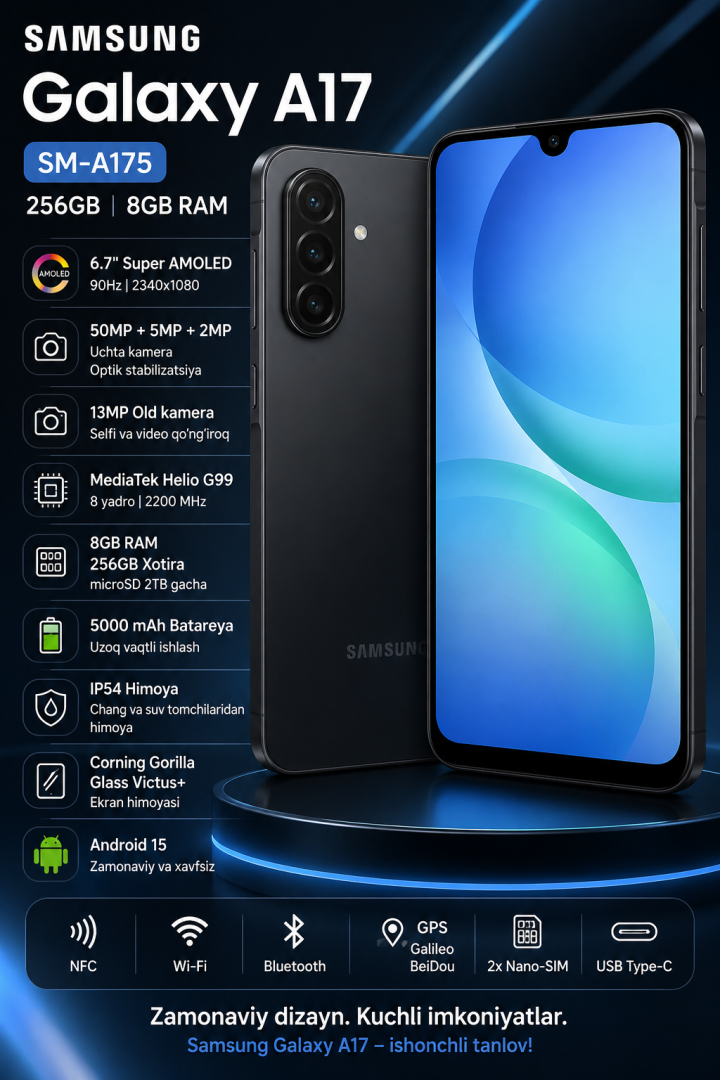Samsung Galaxy A17 SM-A175 256GB 8GB Ram Smartfon Qora  15037