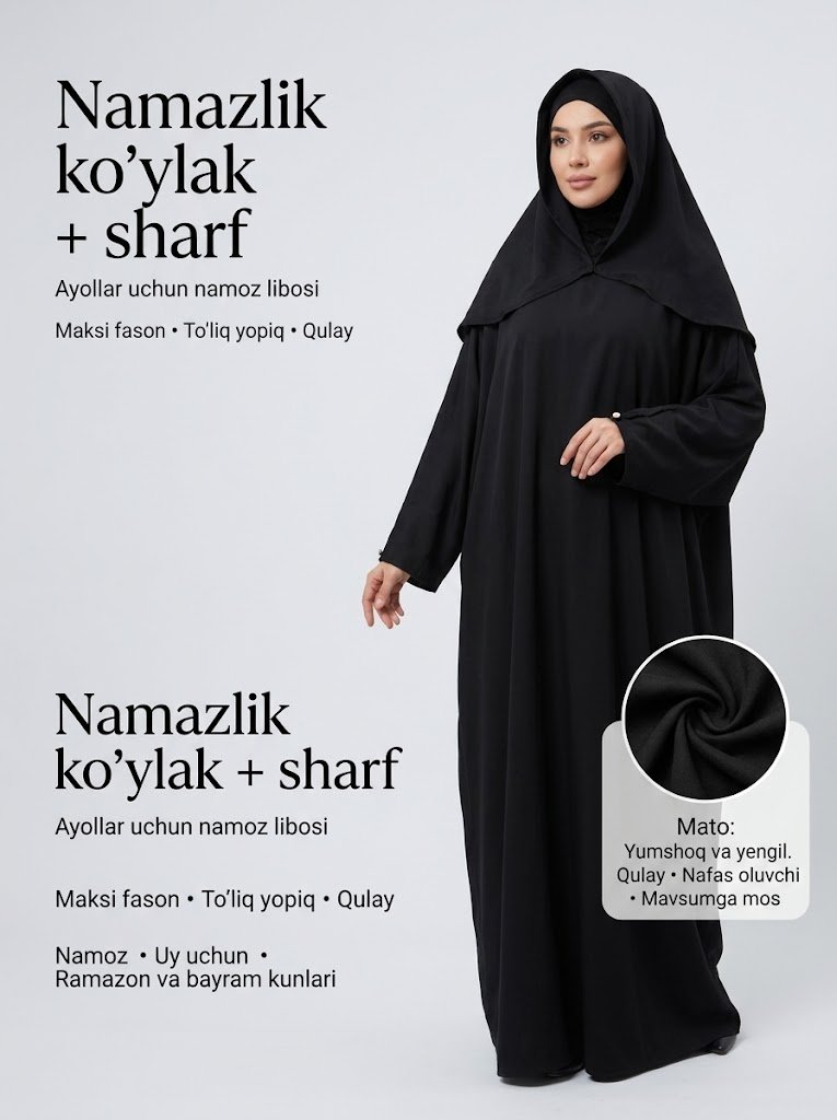 Namazlik ko'ylak + sharf | Ayollar uchun namaz libosi  15781