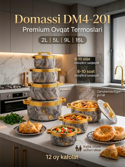 Domassi Ovqat Termoslari To‘plami DM4-202 | 3 dona | 1.5L, 2L, 2.5L | Premium dizayn c1q47d 14339