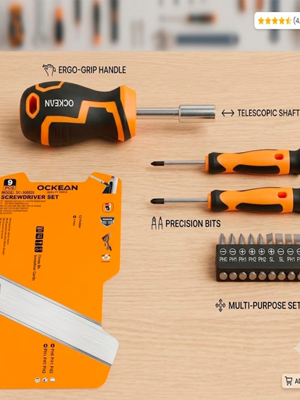 OCKEAN SC-300026 — 9 tadan iborat universal va nozik (pretsizion) otvyortkalar to‘plami  15019