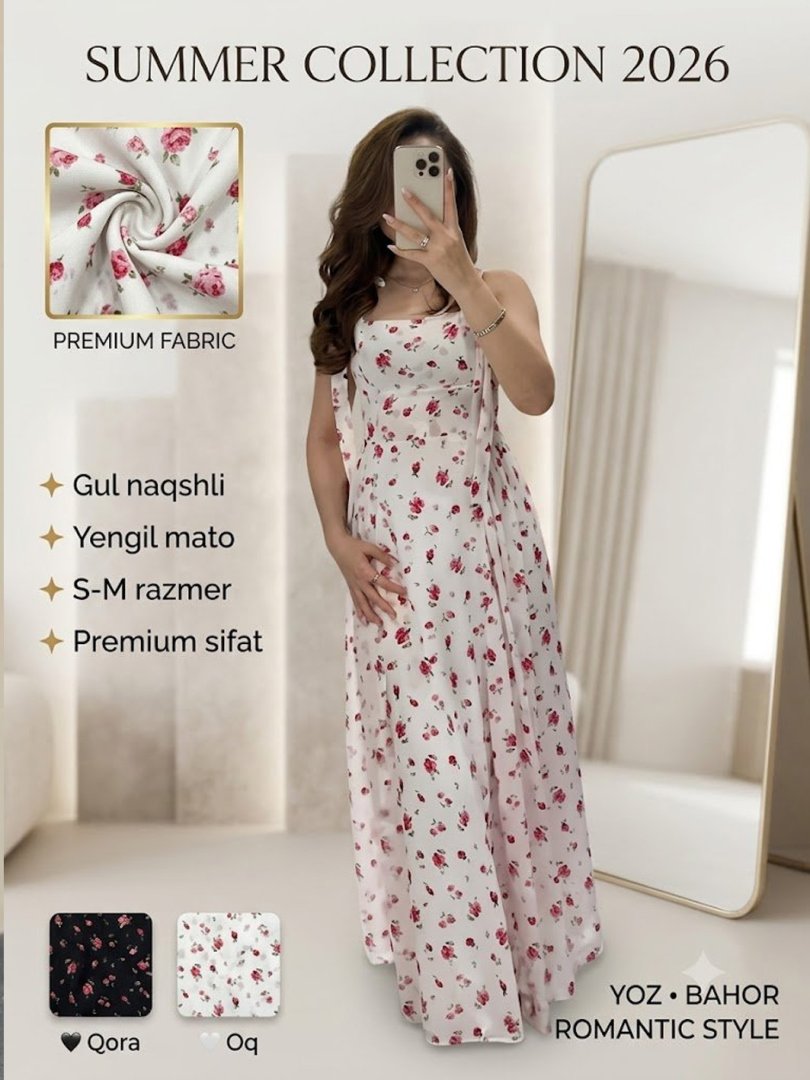 Ayollar uchun yozgi maksi sarafan, gul bosilgan nafis va yengil libos  b8q550d  14830