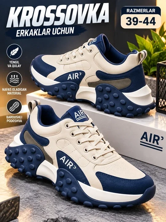 Erkaklar krossovkasi AIR, kundalik va sport uslubida, yengil va qulay