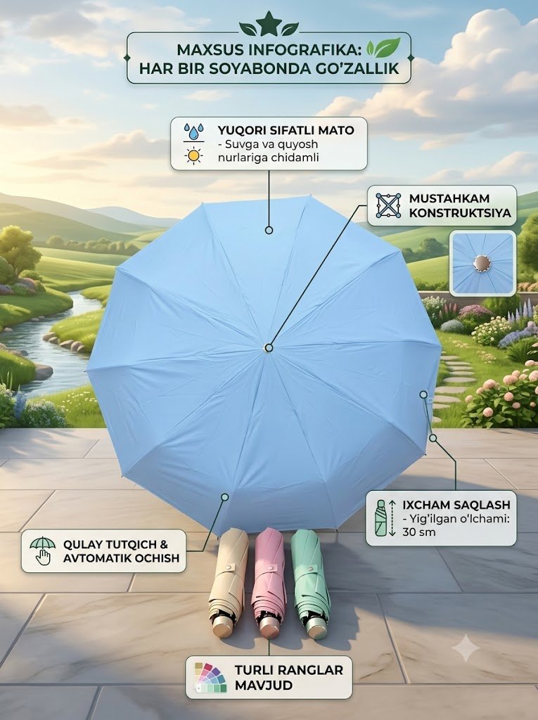 Bir xil pastel rangli va 12 spitsali avtomat ayollar soyaboni — UV himoyali va shamolga chidamli  18397   a.3q.43d