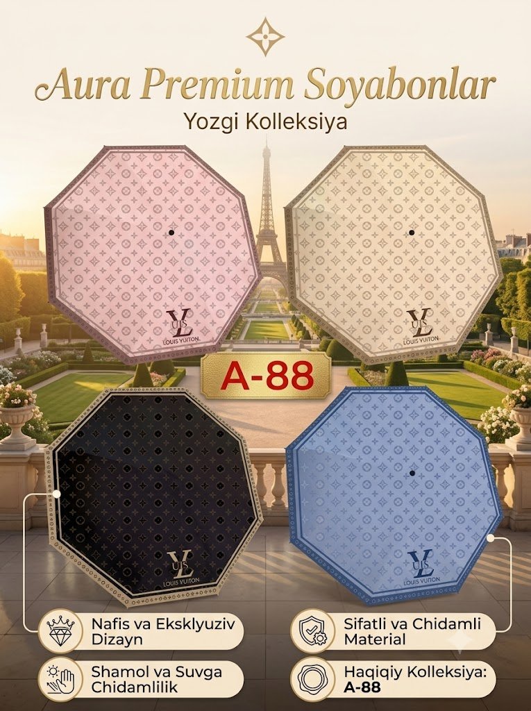 Brend uslubidagi Monogram printli va LV logotipli premium ayollar soyaboni   18385  ac.g9d