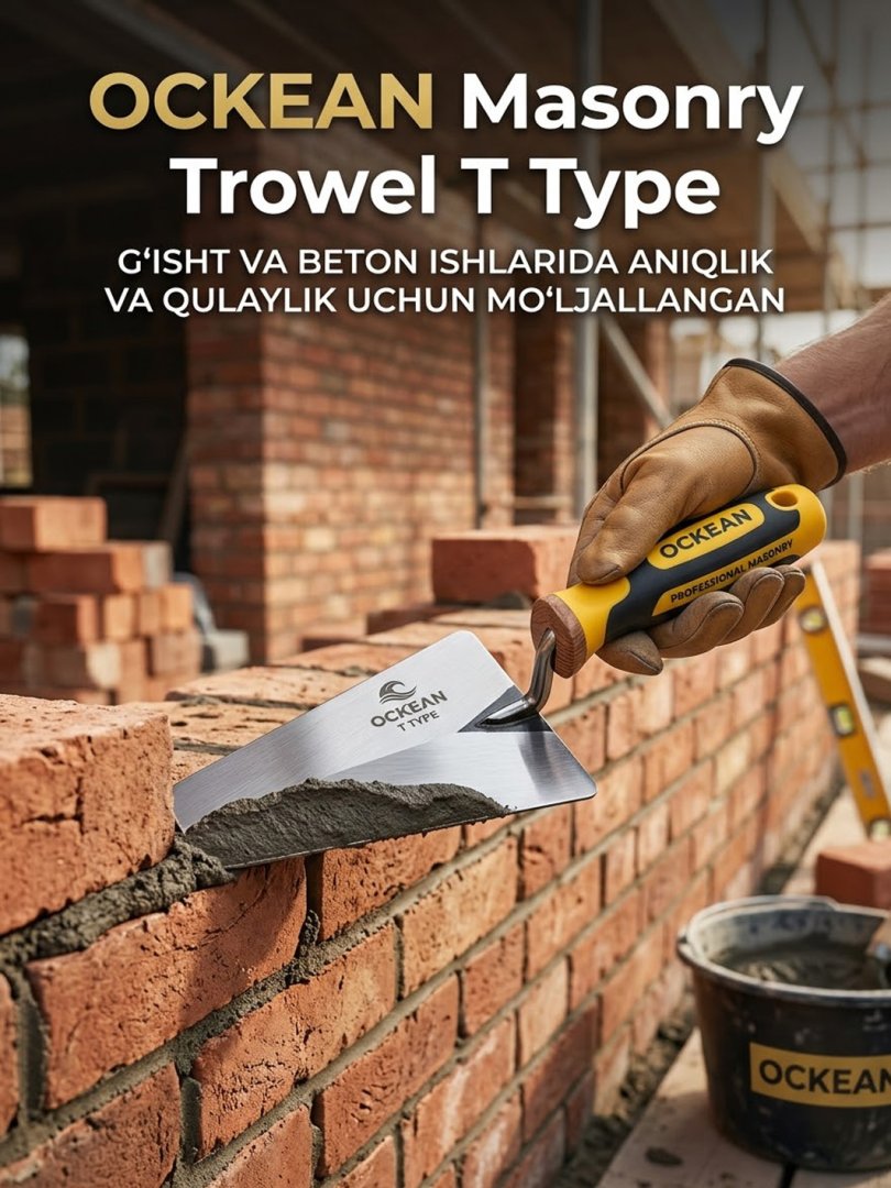OCKEAN Masonry Trowel T Type – g‘isht va beton ishlarida aniqlik va qulaylik uchun mo‘ljallangan professional asbob.    15722