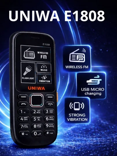UNIWA E1808 — kundalik foydalanish uchun mo‘ljallangan ixcham va ishonchli tugmali mobil telefon  16319