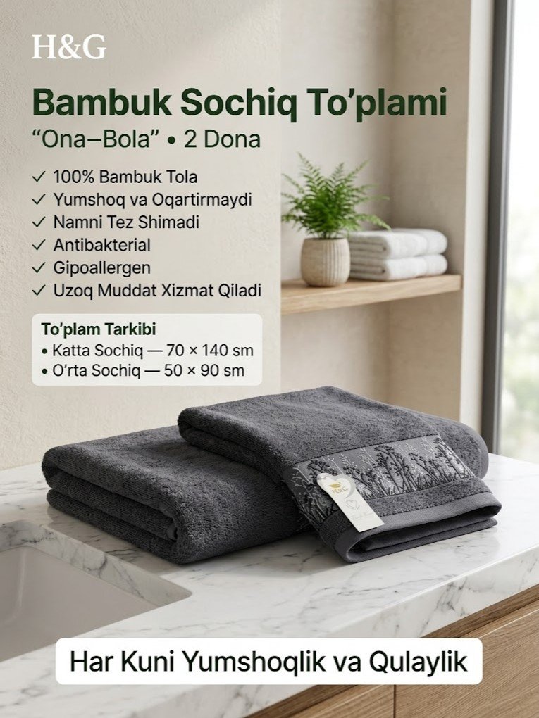 H&G — Xitoy Bambuk Sochiq to'plami "Ona-bola" (2 dona, katta va o'rta o'lcham)      a5aq13d  17329