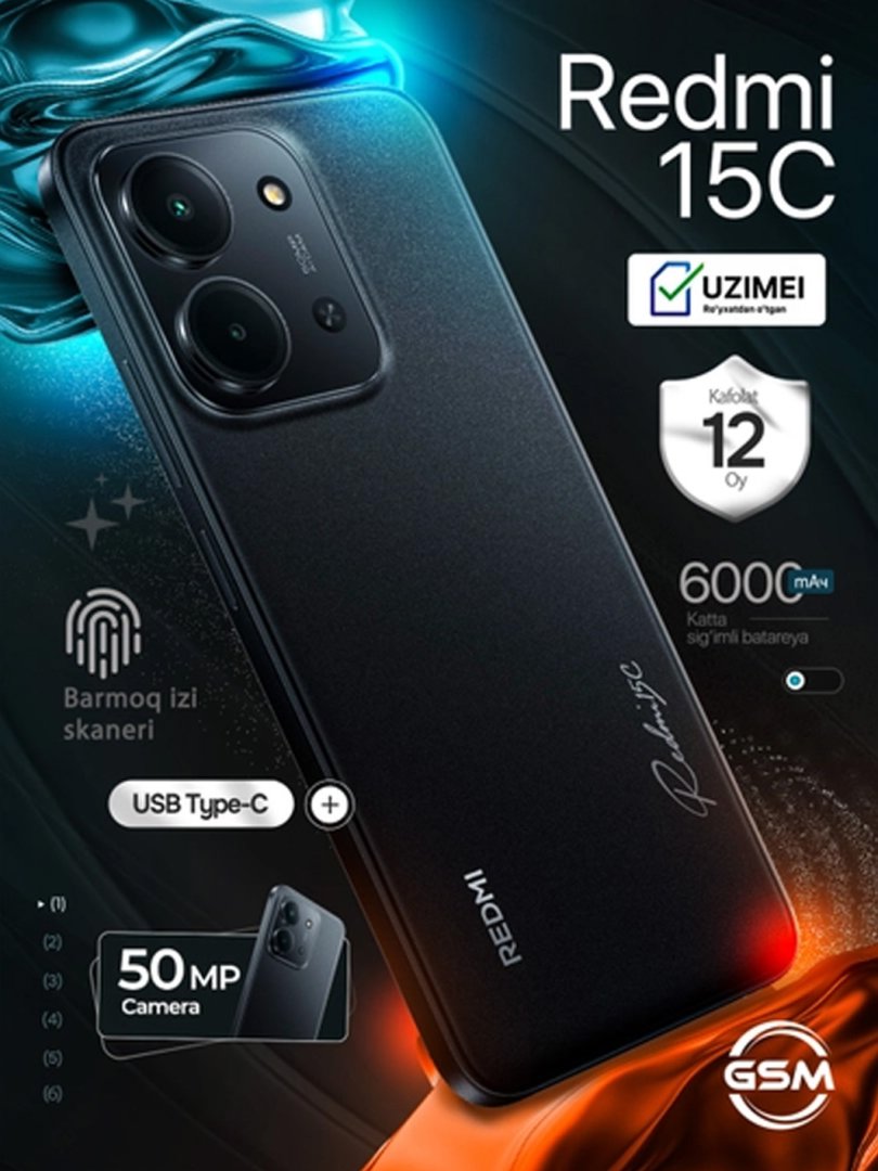 Xiaomi Redmi 15C 4GB + 128GB — kundalik foydalanish uchun yaratilgan zamonaviy va ishonchli smartfon  16370