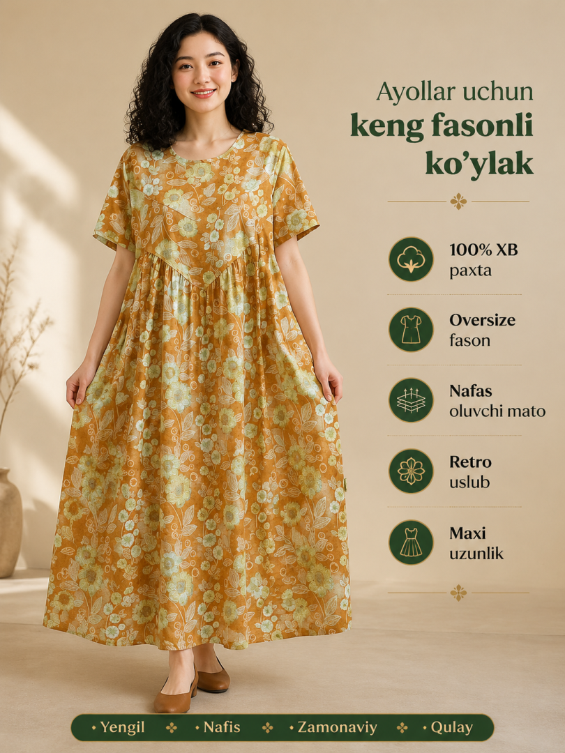 Ayollar uchun keng fasonli ko'ylak (Xitoy uslubi) — to'liq tavsif  b6q314d  17762