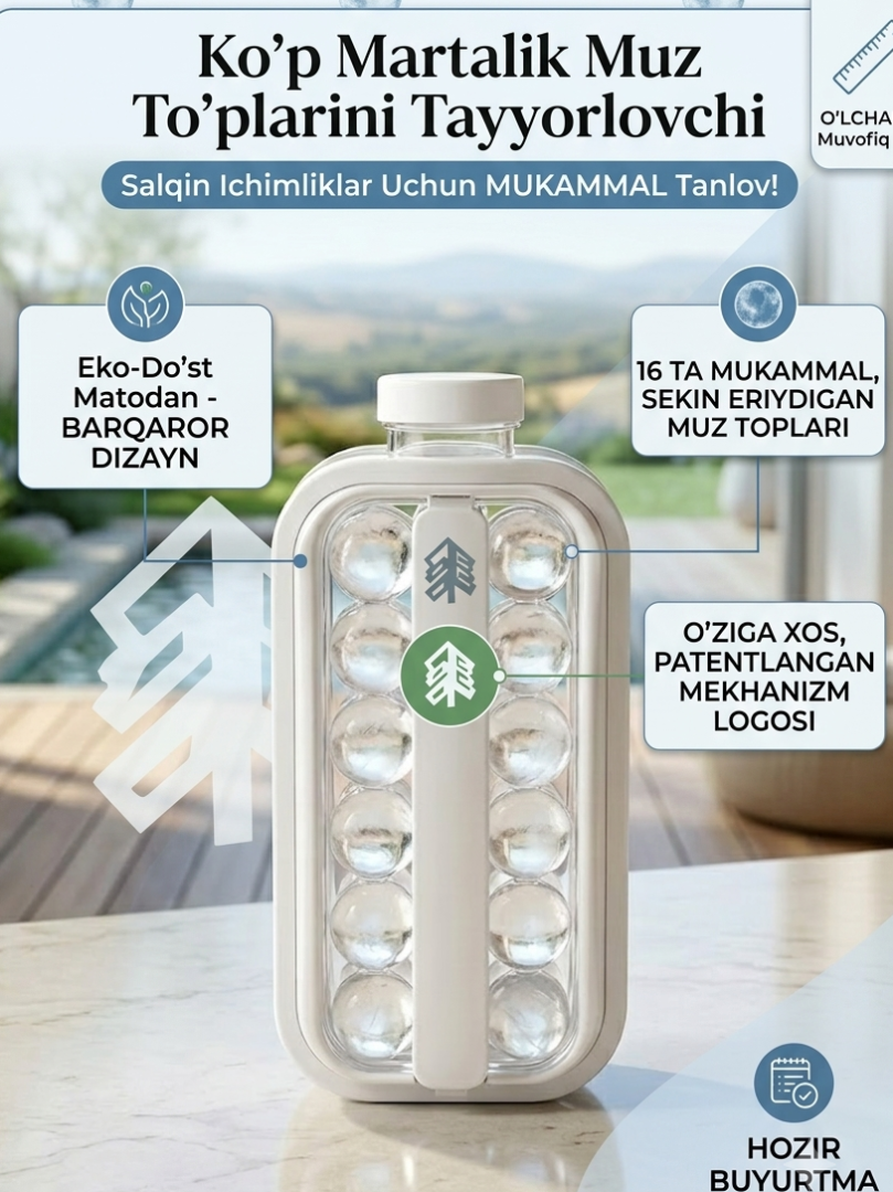 Muz shariklari uchun portativ 2-in-1 idish va qolip – Dumaloq muz tayyorlaydigan silikon flyaga-forma  18820   c.6q.290d