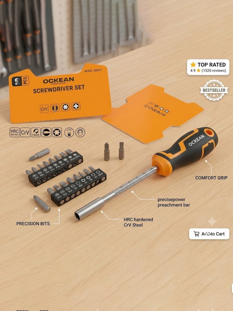 OCKEAN 300027 — 9 tadan iborat professional magnitli otvyortka va bitlar to‘plami   15020