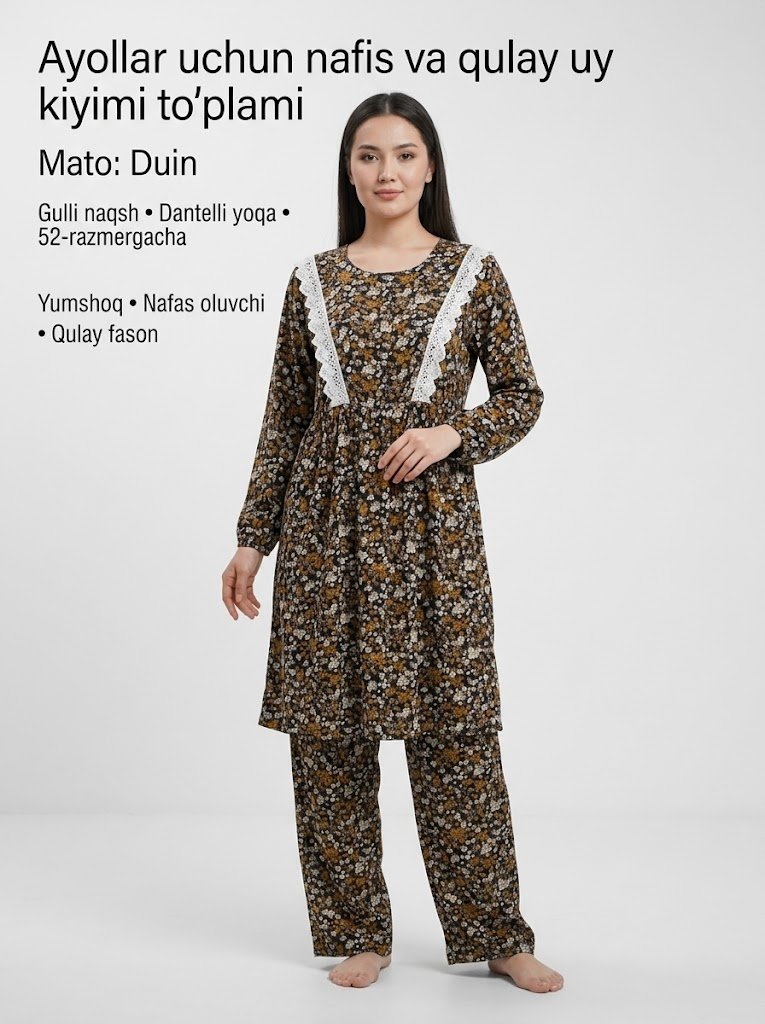 Ayollar uchun nafis va qulay uy kiyimi to'plami!  15749