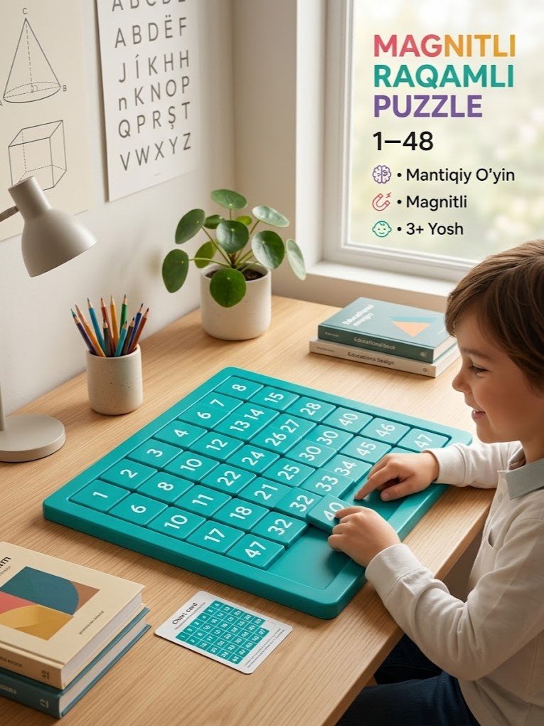 Bolalar uchun magnitli raqamli bulmachoq — sirg'anuvchi puzzle (1-48 raqamlari) g12od  17819