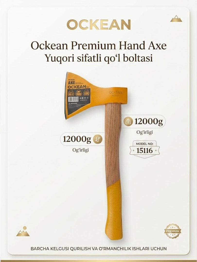 Ockean Premium Hand Axe – Yuqori sifatli qo‘l boltasi   12000g   15116