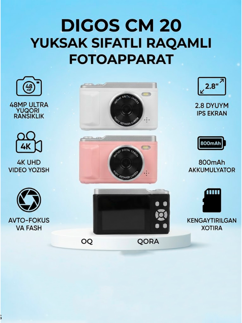 DIGOS CM 20 — 48MP va 4K UHD video yozish imkoniyatiga ega zamonaviy raqamli fotoapparat   17076